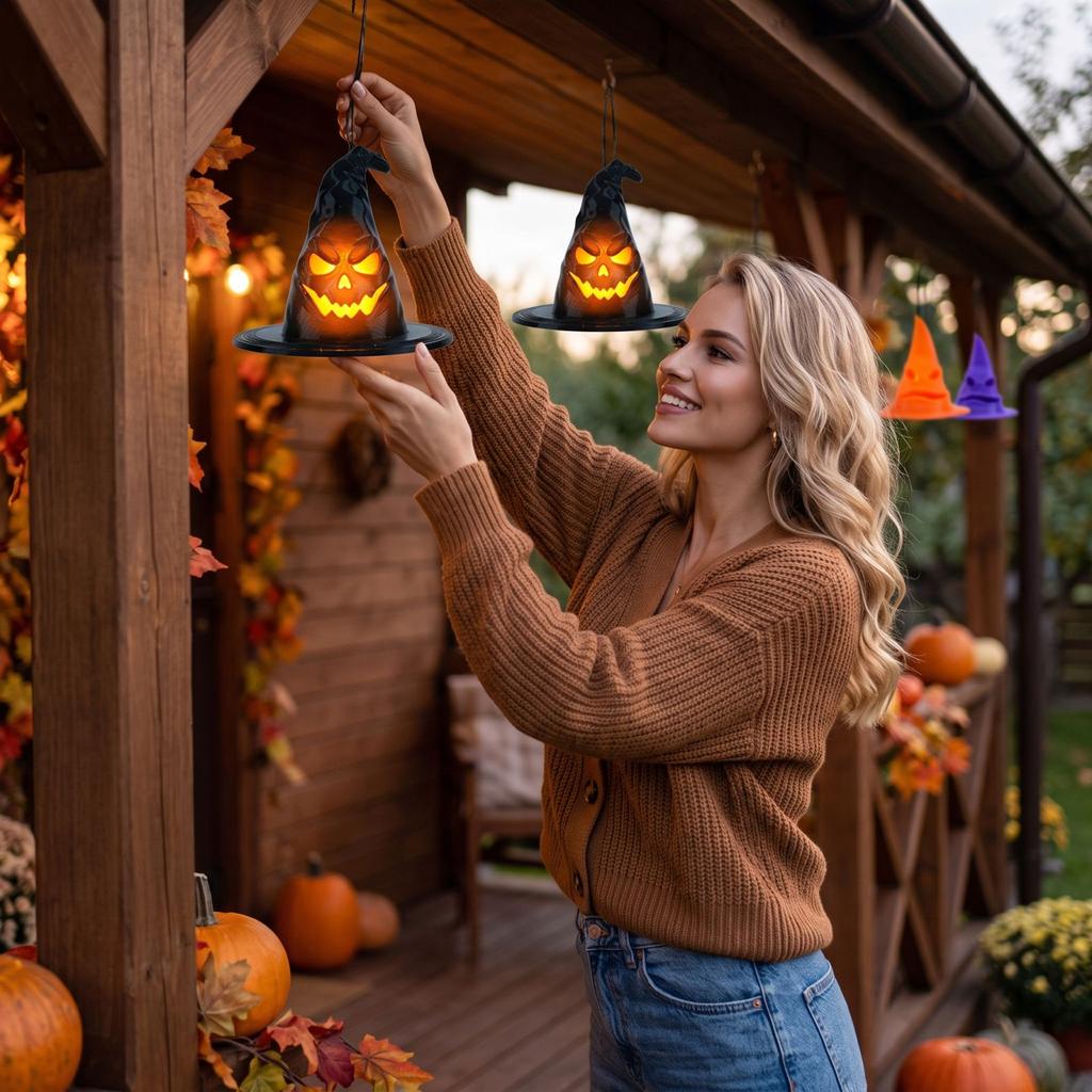 Hanging LED Halloween Witch Hat Decoration Lights for Party Indoor Home Decor