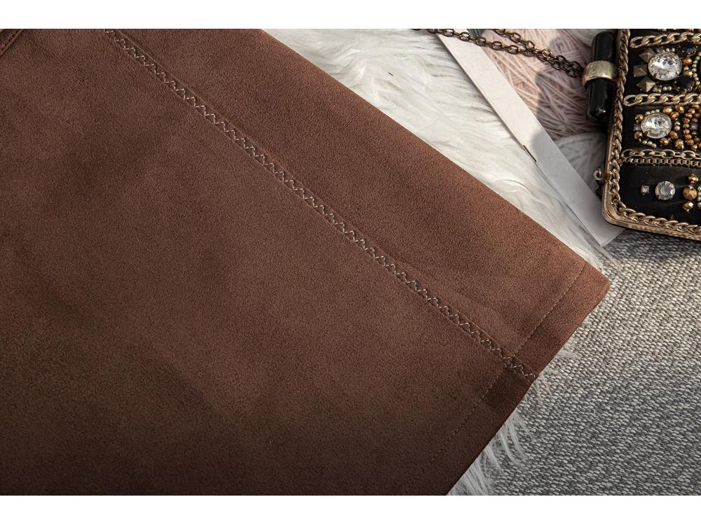 Plus Size Coffee Color Suede Velvet High Waist A-line Skirt – Anti-exposure, Hip-hugging, Short, for Women