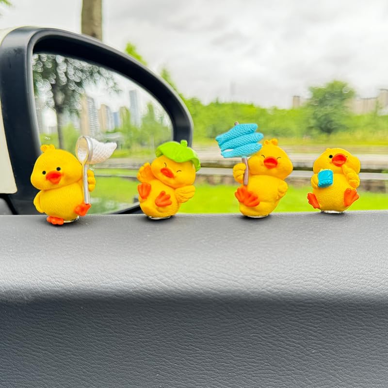4 Pcs Mini Duck Cute Car Accessories, Funny Rear View Mirror Dashboard Decorations Cute Car Rear View Mirror Ornament Interior Home Office Decors