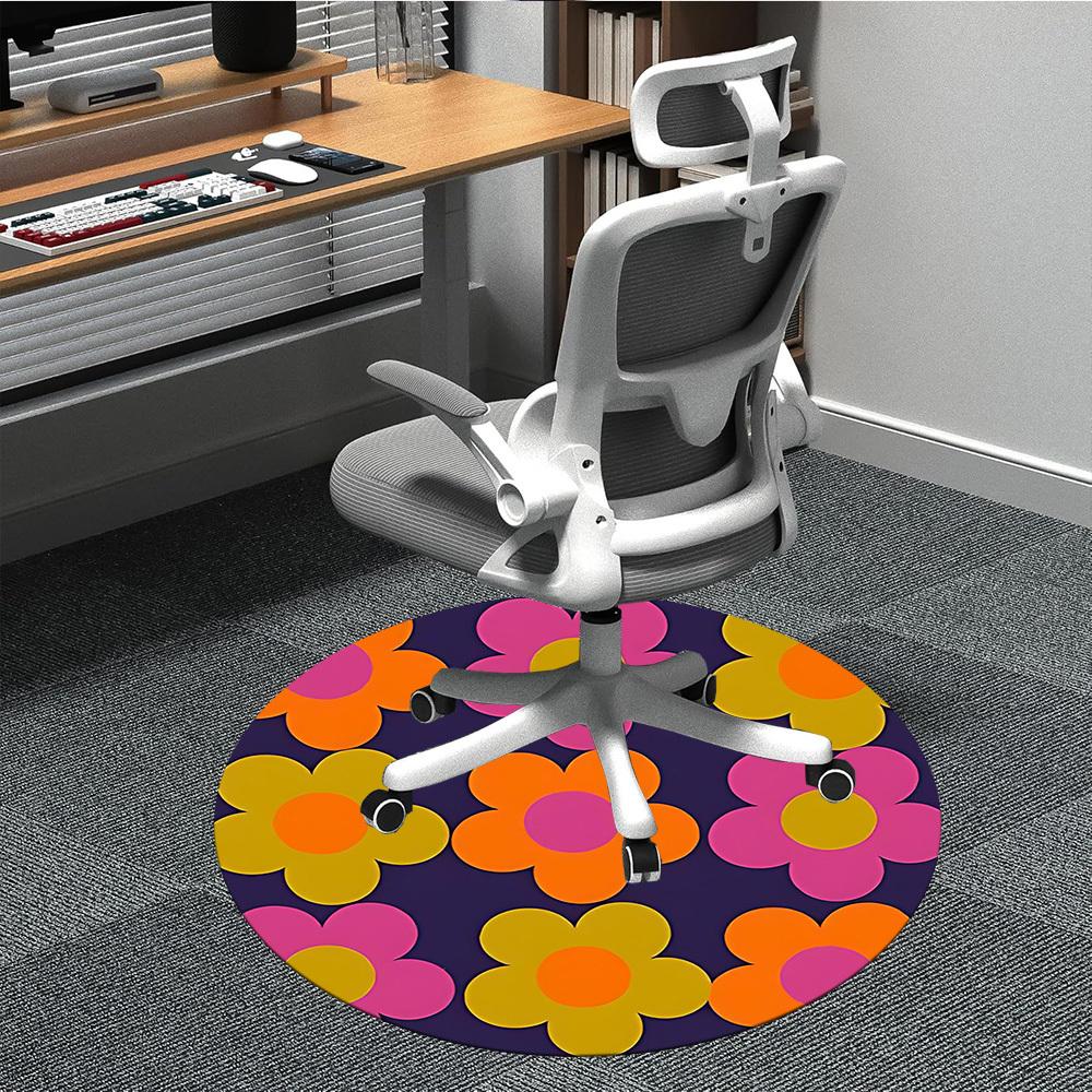 

1PC Flower Pattern Office Round Area Rug, Indoor Mat Suitable For Office, Under Office Chairs Bedroom Living Room Home Decor, Room Deco 127 80cm by 80cm