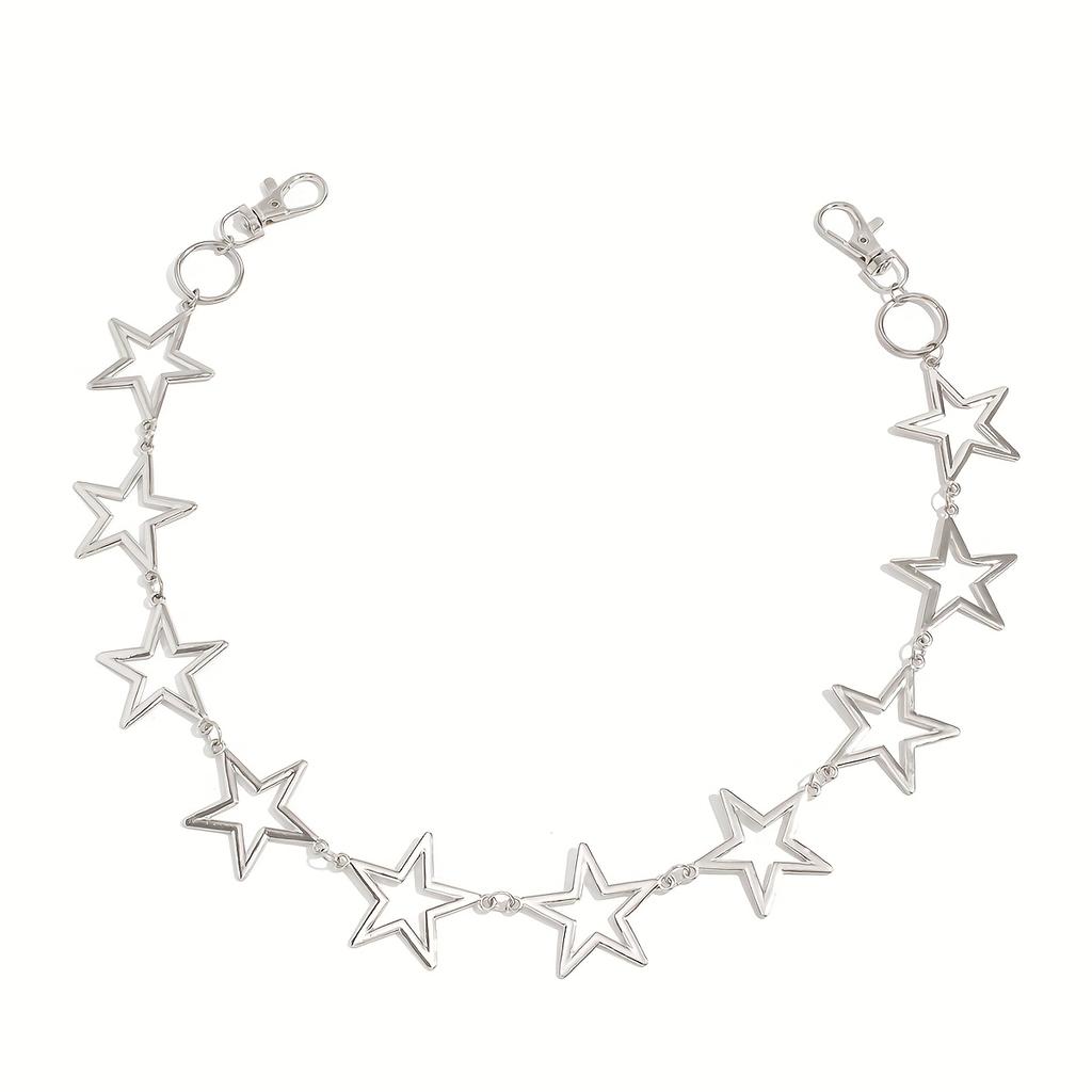 Unisex Punk Chain - Heavy-Duty Alloy Waist Chain with Hollow Star Charms, Edgy Belt accessory for Men & Women - Perfect for Jeans, Concerts, Gothic Ou