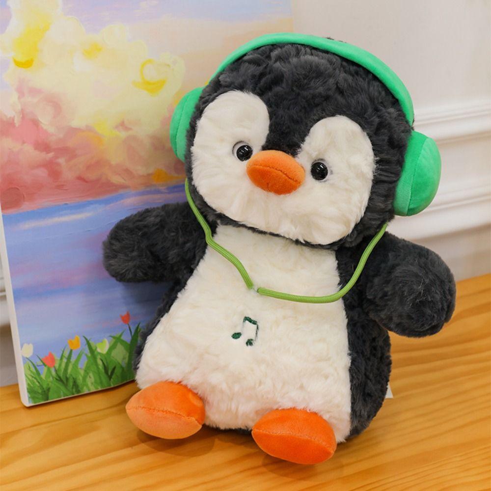Interactive Penguin Doll Stuffed Animals Fluffy Wearing Headphones Animal Doll  Home Decor