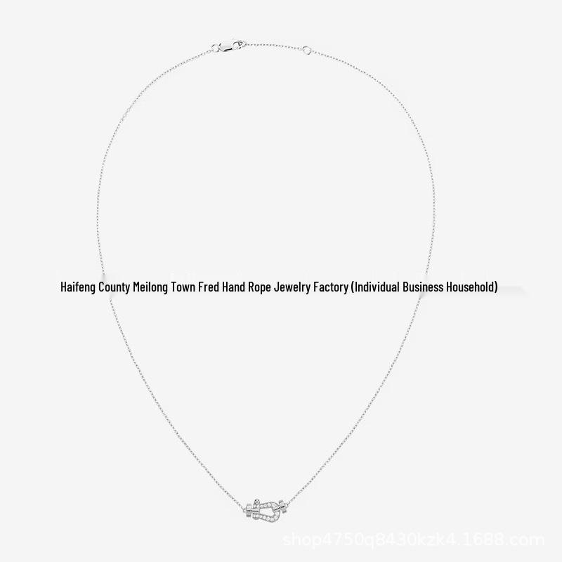 Women's 18K Rose Gold Fred Medium Diamond Horseshoe Necklace with Horizontal Nautical Buckle Choker.