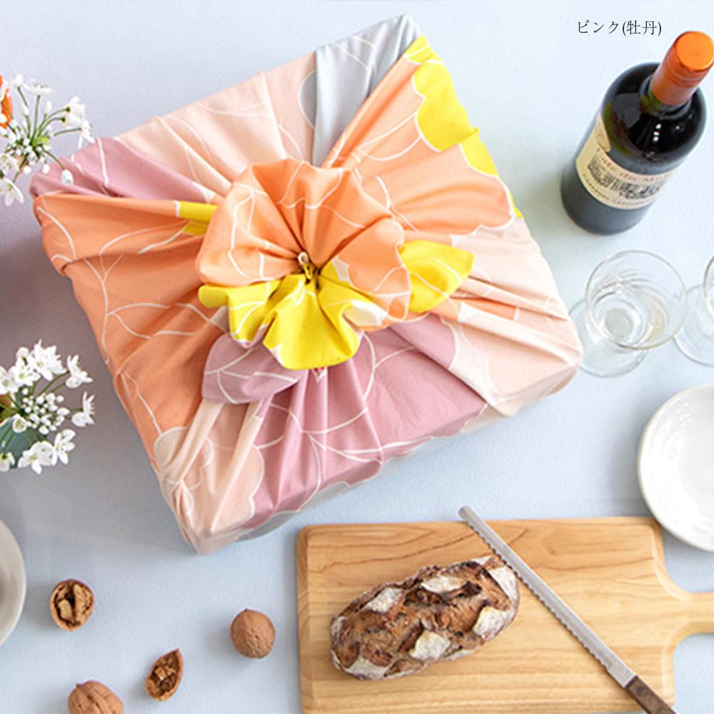 Large Himemusubi Furoshiki with Made in Organic Red (Wrapping Cloth) Box, 100cm, Musubi, Japan, Cotton, (Chrysanthemum)