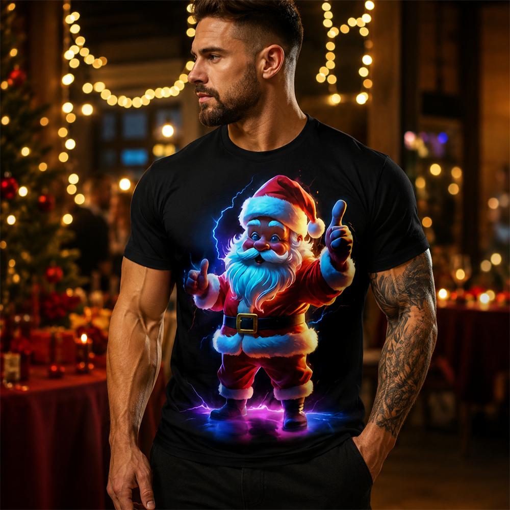 Men's Christmas T Shirt Santa Claus Guitar 3D Print Graphic Short Sleeve Casual Shirt Holiday Party Streetwear Men Clothing