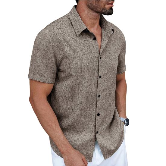 Men Summer Button-up Shirt Short Sleeve Turndown Collar Shirt Casual Loose Fit Holiday Shirt for Beach Vacation Street