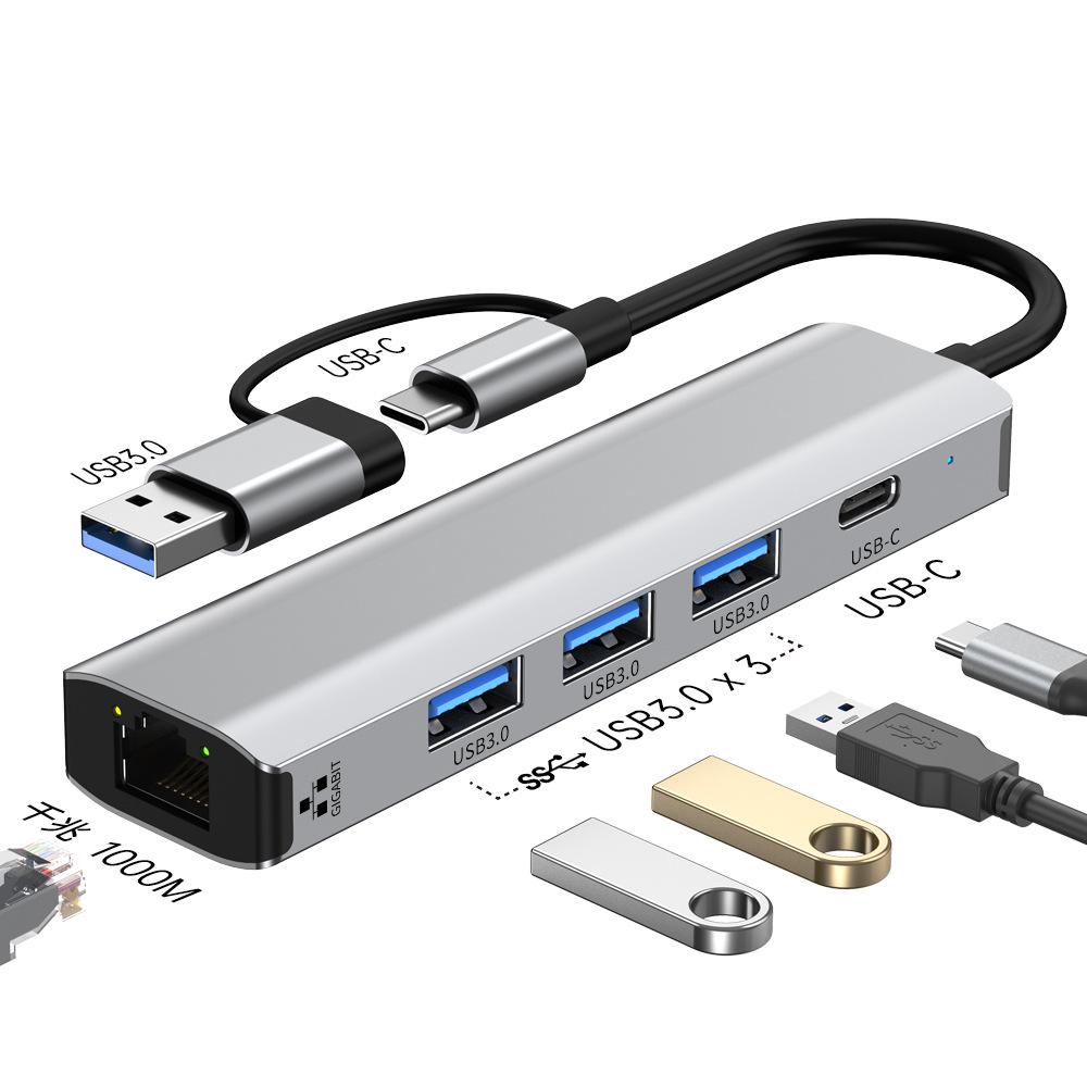 Type-C 5-in-1 Docking Station with Gigabit Ethernet and Multi-Port Expansion for Laptops