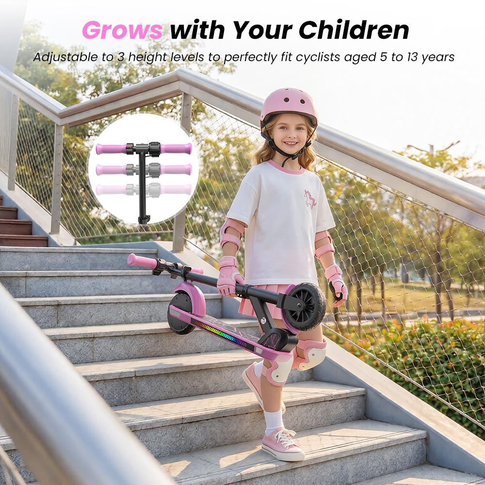 K4 Kinder Elektroroller 130W 2,6Ah 6'' Räder Bluetooth Lautsprecher Faltbar & Höhenverstellbar 3 Geschwindigkeiten 7-8KM Reichweite Elektroroller für Kinder