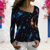Women Plus Size Long Sleeve V Neck Colorful Abstract Printed Casual T Shirt