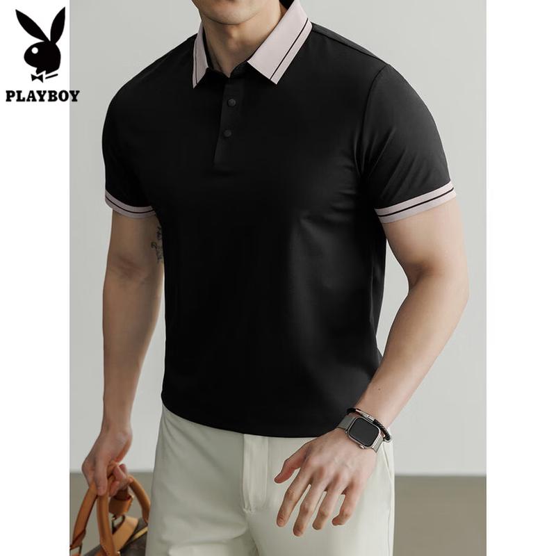 

PLAYBOY Men s Contrast Collar Short Sleeve Polo Shirt 52/XL