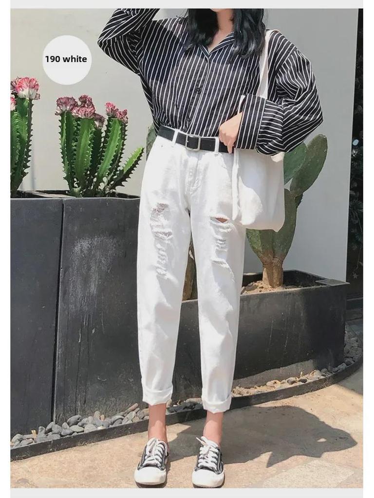 Damen Schlankmachende Ripped Daddy Jeans - Frühling/Herbst 2023 Lockere Passform, Neunpunkt Gerade Haremshose