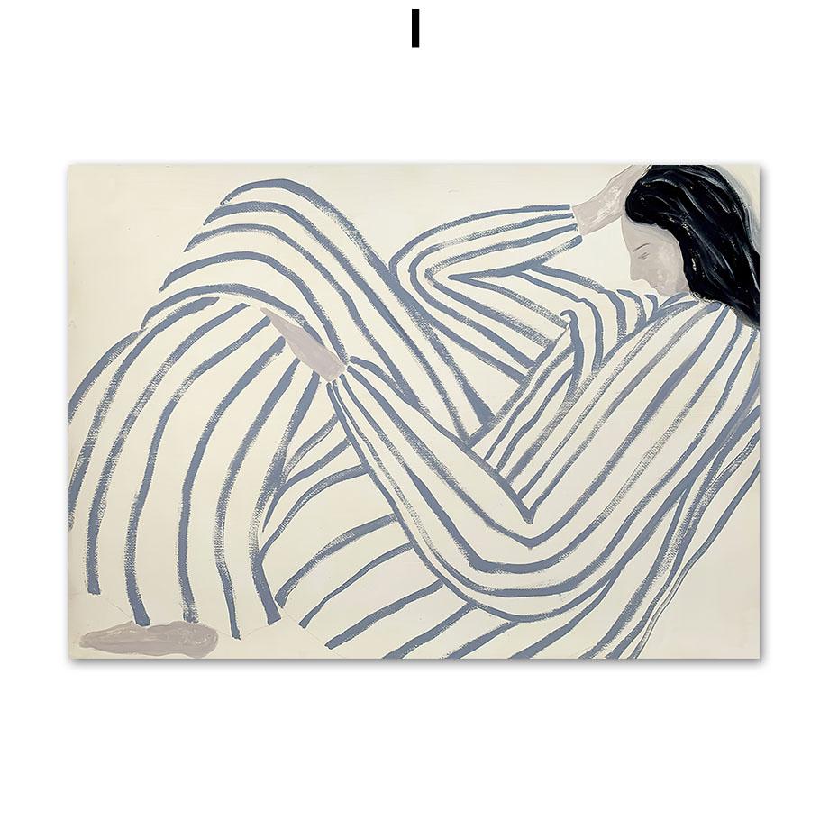 

Abstract Line Striped Girl Art Print, Yayoi Kusama Canvas Painting, Flower Market Wall Pictures, Living Room, Home Decoration 21x30cm No Framed
