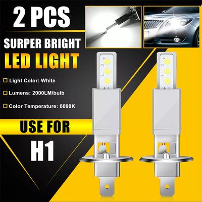 2Pcs 2000Lm H1 Led Headlight Bulb Car Head Fog Light 6000K White 12V-24V Super Bright,Plug And Play Fanless