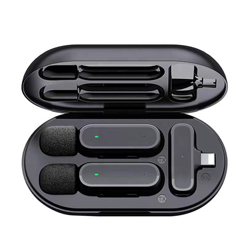 K61 Wireless Lavalier Mic Lapel Wireless Microphone with Charging case Compartment for iphone Android Mobile Phone