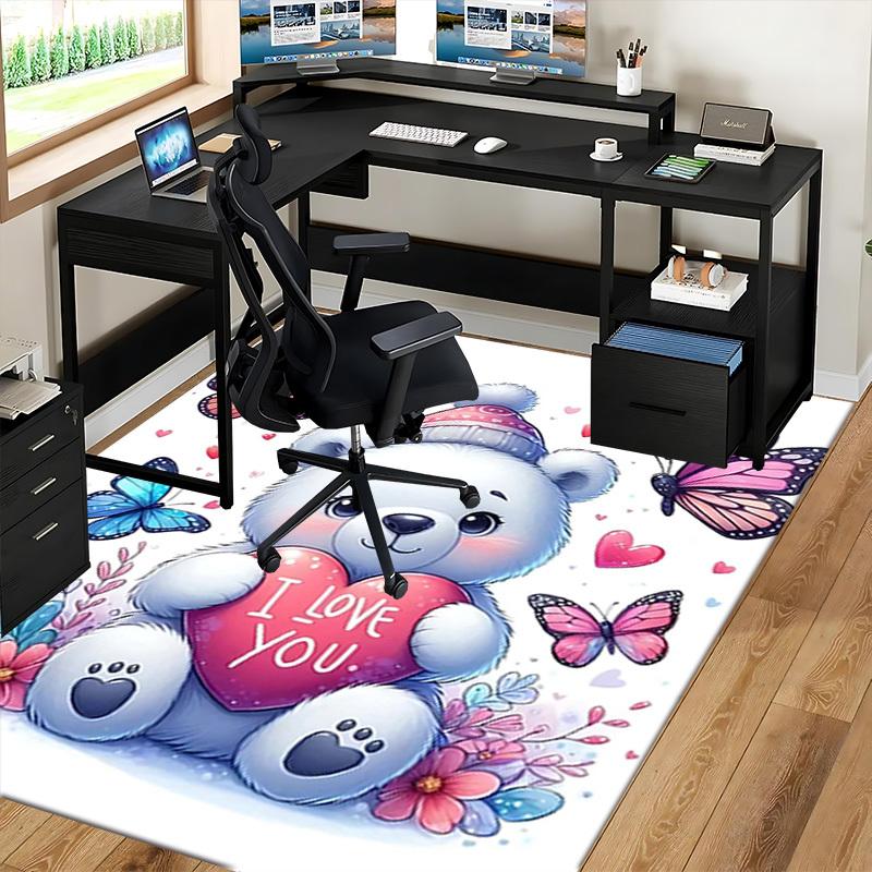 1pc Anime Cartoon Design "I Love You" Polar Bear Chair Mat - Non-Slip Carpet for Office Chairs, Festive Gift, Universal for All Seasons, Suitable for