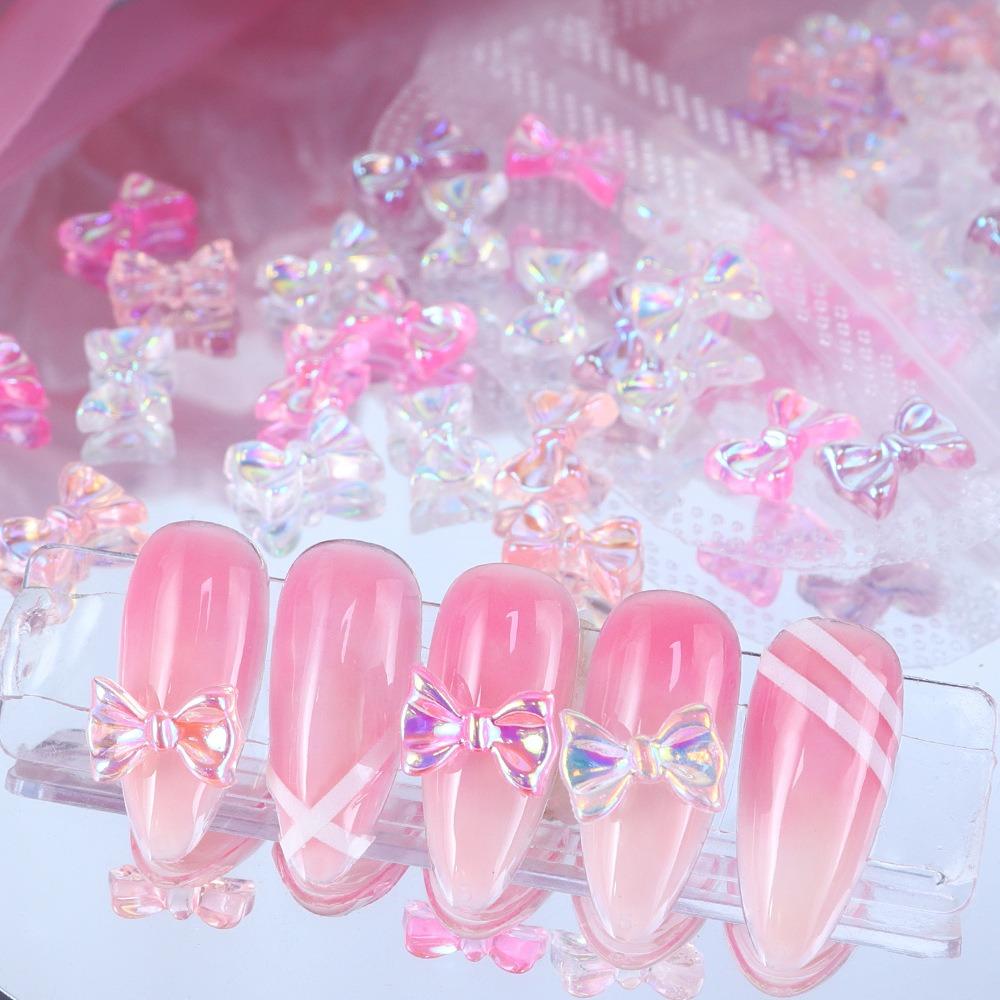 30Pcs/set Resin Bowknot Nail Decorations Ribbon Bow Bowknot Nail Rhinestones  Nail Salon
