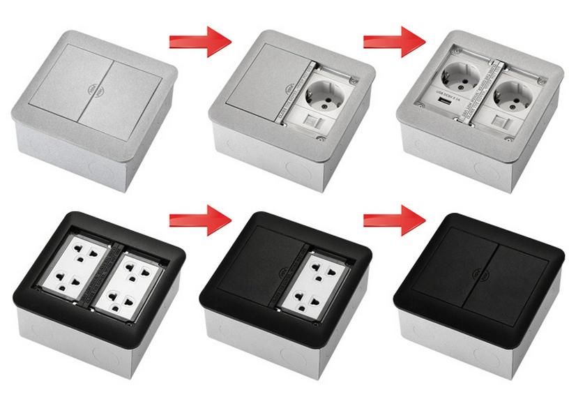 Multifunctional Flip-Open European/German/British Standard Floor Socket