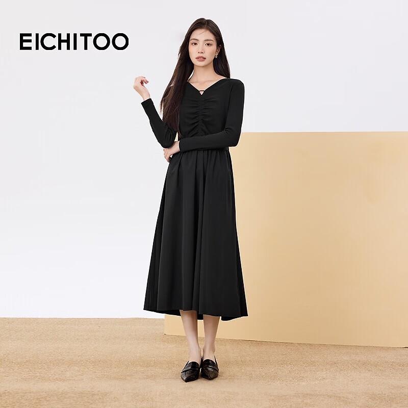 EICHITOO Hepburn Style V-neck Pleated A-line Knit Long Dress