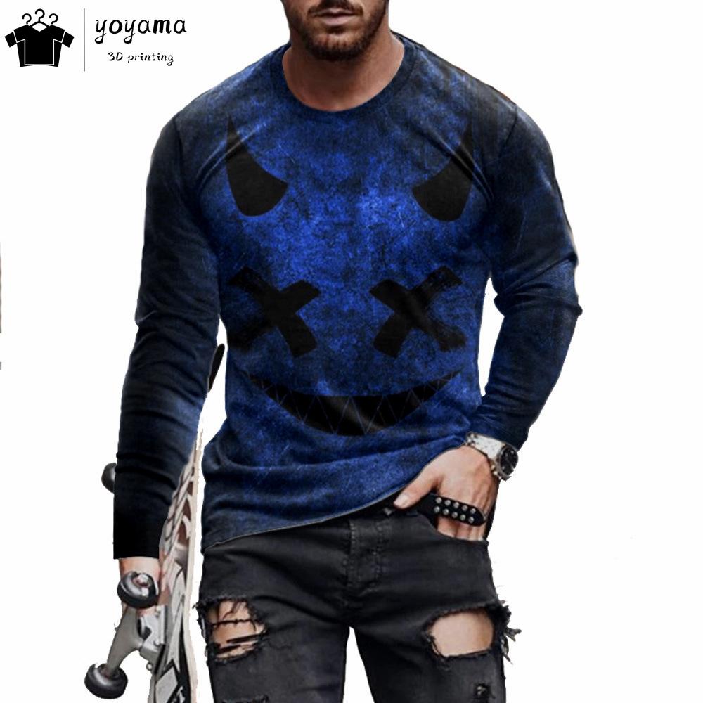 Funny Pattern Print T-shirts for Men Casual O-Neck Long Sleeve T-shirt Harajuku Street Tops Fashion Casual T-shirts