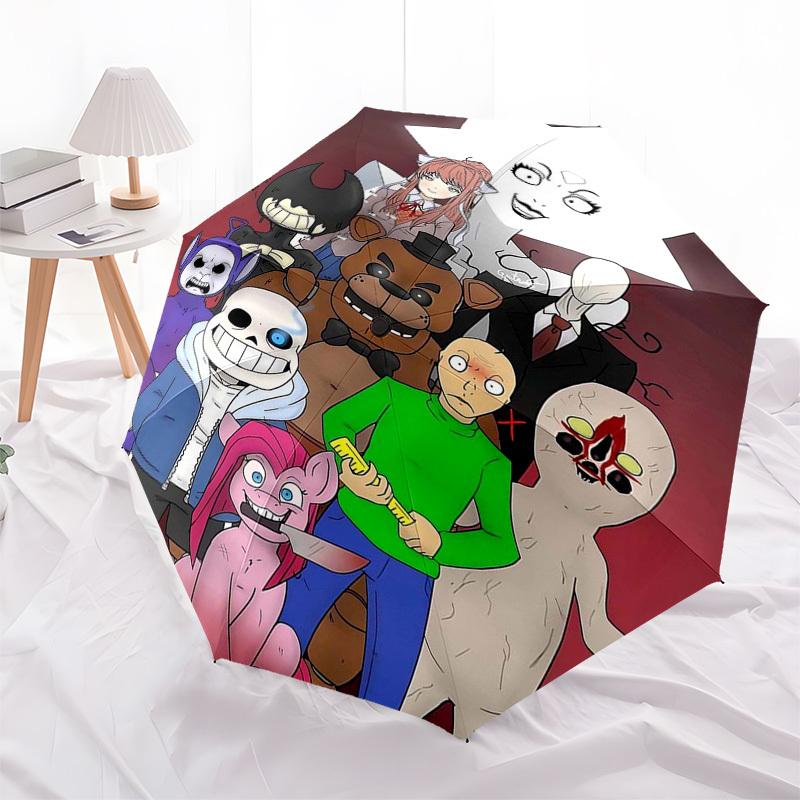 1pc Five Nights at Freddy's & Sans Outdoor Umbrella - Automatic Opening/Closing - Portable 3-Fold Design - Iron Frame - Perfect Gift for Fans, Travele