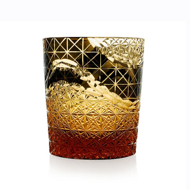 Edo Kiriko Mehrfarbiges Trinkglas, 9 Unzen, Bernsteinrot Kristall, Whiskyglas, Scotch Gläser Mit Geschenkbox 201-300ml schwarz
