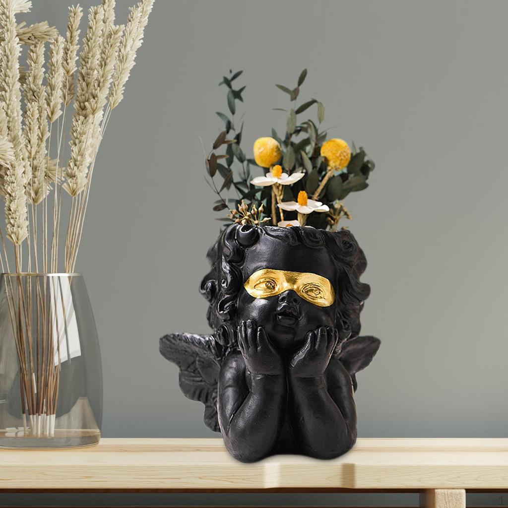 Angel Statue Planter Pot with Drainage Hole Resin Desktop Ornament Decoration Crafts