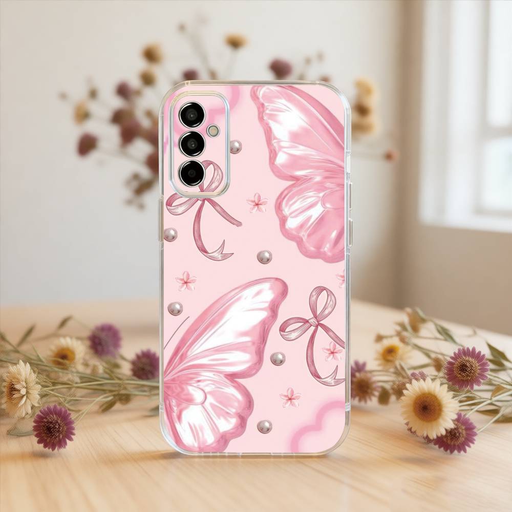 

Pink Butterfly Pattern Phone Case For SamsungA10,12,20,21S,30,31,40,50,51,52,70,71 Transparent Cover Samsung a10