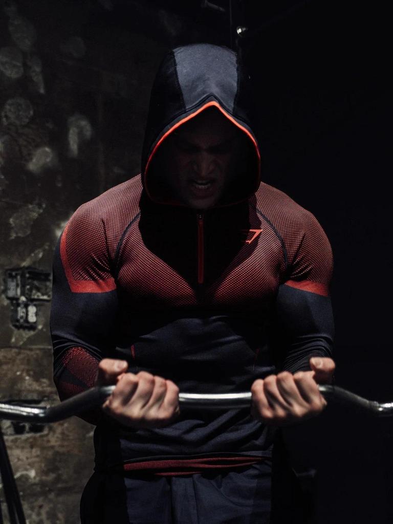 GYMSHARK Men's Onyx High Stretch Long Sleeve Hooded Fitness T-shirt