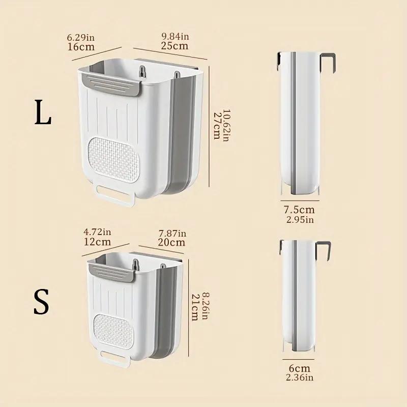 Papelera de cocina plegable de pared, ahorra espacio en la puerta del armario, capacidad de 10 l, diseño sin curvas.