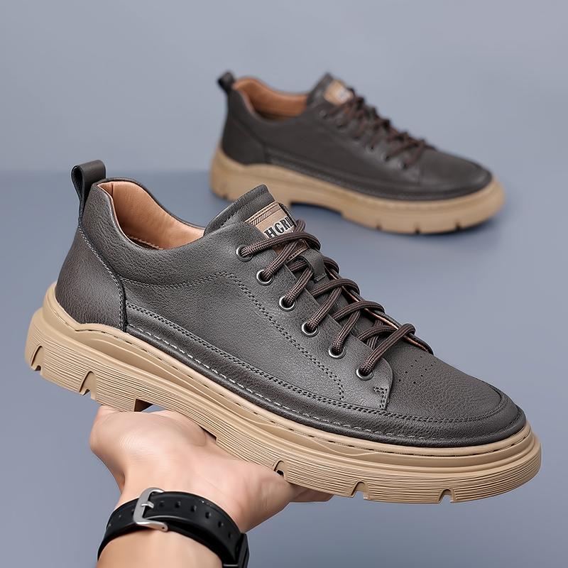 Fashion Spring Classic Mens Breathable Grey Sneakers Genuine Leather Men Casual Shoes Lace-Up Men's Walking Shoes Men Antiskid  Footwear