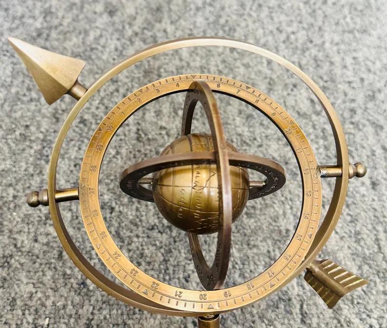Brass Armillary 10'' Sphere With Arrow Nautical Maritime Engraved Globe Rashi