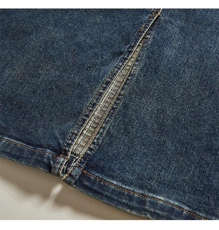 Women's Retro High-Waisted A-Line Denim Skirt - Mid-Length, Slit, Hip-Hugging for Petite Girls - Spring/Autumn Style