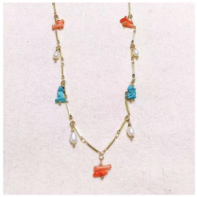 [R6377] - Designer Steel Necklace 'Cléopatra' Turquoise Rose Gold - 10 Mm