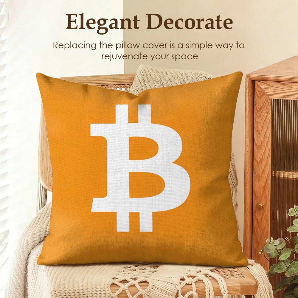 Bitcoin Btc Logo Cool Cushion Cover Natural Linen Organic Fabric DoubleSided Printing Sofa Home Decor Gift Pillow Case