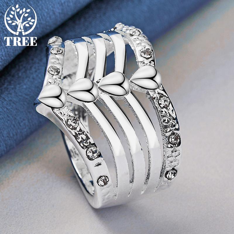 925 Sterling sølv AAA Zircon Five Lines Ring smykker