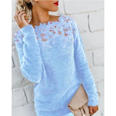 Women's Clothing Clothing Solid Color Patchwork Lace Long-sleeved Sweater Pullovers