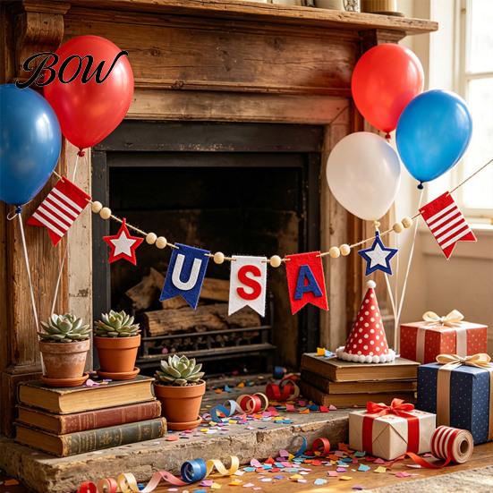 Decorative Hanging Sign Patriotic Garland Banner for 4th of July Decorations, Red White Blue Long-lasting Party Decor Bunting Memorial Day,