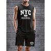 Trendy Graphic Print Tank Top and Shorts Polyester Set for Men Breathable Elastic Hem