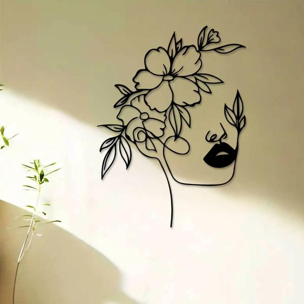 Iron Flower Girl Wall Art, Metal Sculpture for Indoor Outdoor Farmhouse Living Room Office Patio Balcony, Durable Home Decor