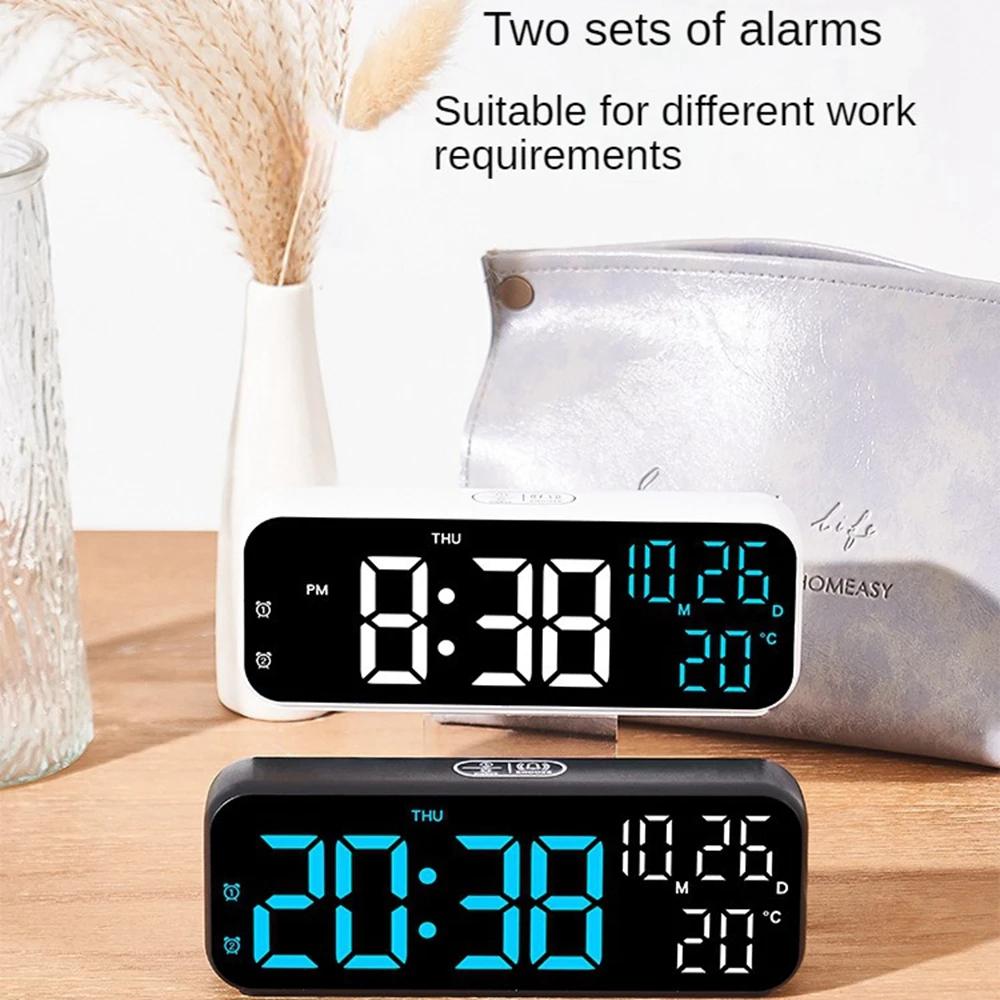 1PC Digital Alarm Clock Temperature and Date Week Display Night Mode Table Clock Voice Control 12/24H Electronic LED Alarm Clocks