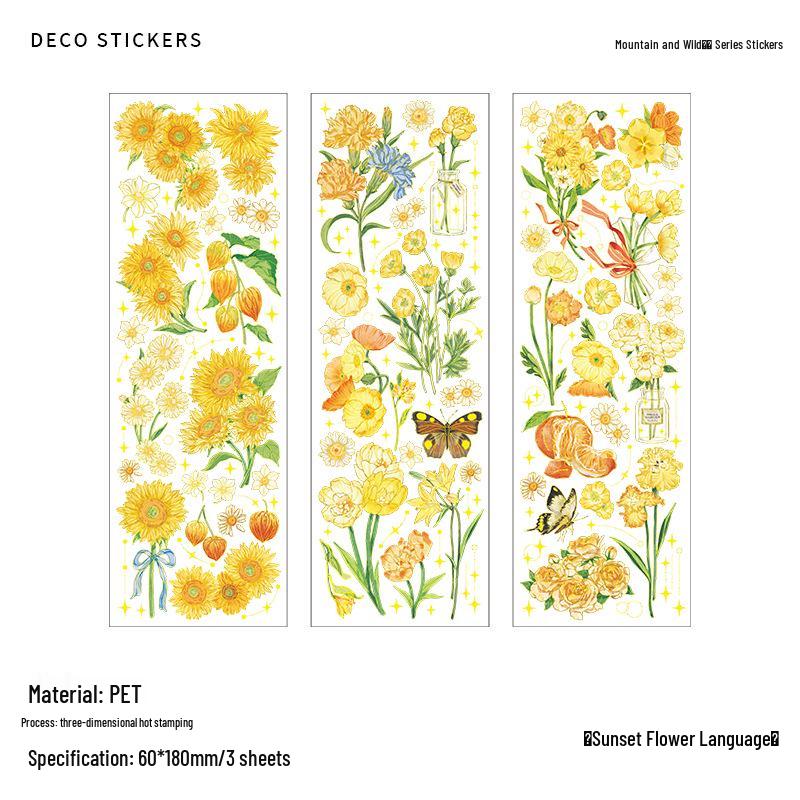 Infeel.Me 3D Hot Stamping PET Stickers: Mountain & Wild Roar Series - Retro Plant Journal Stickers (4 Styles)