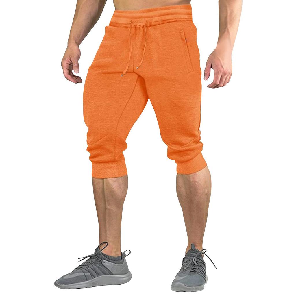 Men's Summer Color Shorts Men's Elastic Waist Sports Loose Casual Quarter Pants