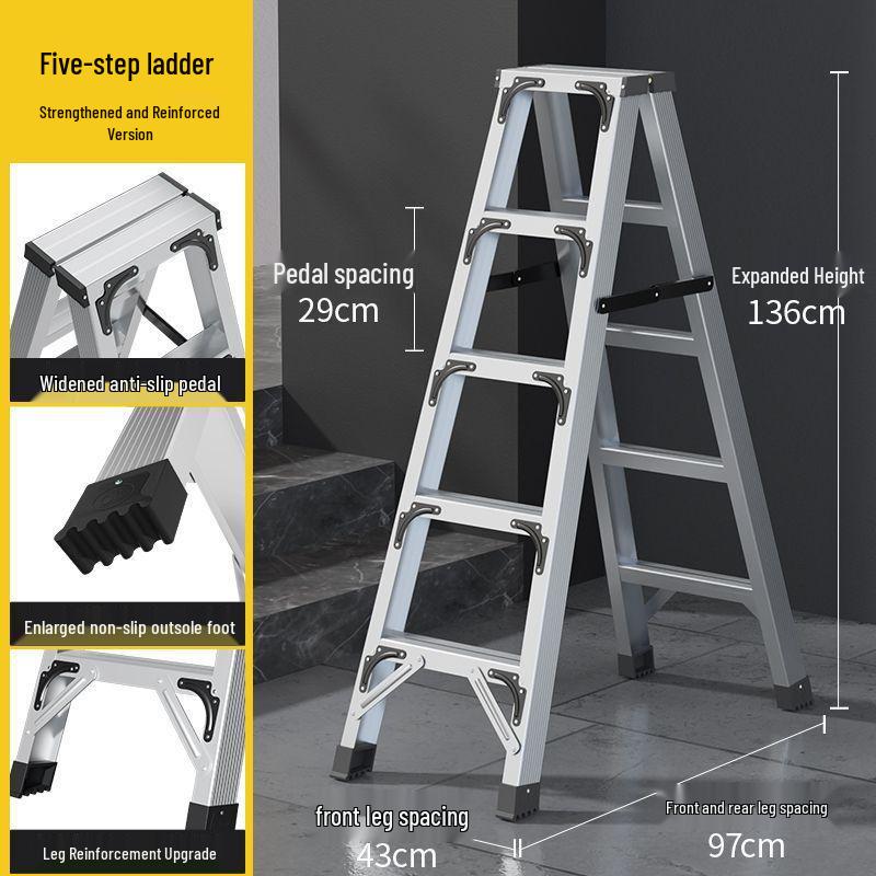 Heavy-Duty Aluminum Folding Ladder: Indoor/Outdoor Telescopic, Double-Sided, Portable.