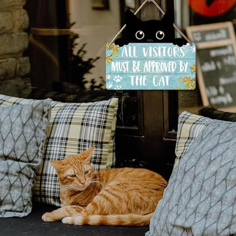 Natural Wood Cats Greeting Sign Pet Welcome Sign Plaque Wall Hanging Decoration Perfect For Pet Lover And Warm Space