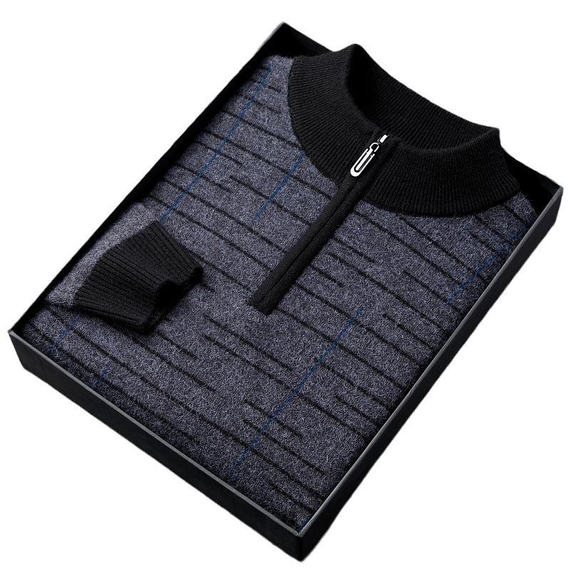 

Новый весенне-осенний стиль, шерстяной свитер с длинными рукавами и полумолнией для молодых и средних мужчин, стройная и красивая нижняя рубашка 4XL