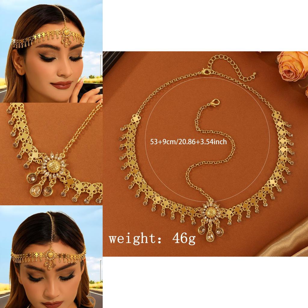 Oriental Inspired Gold Alloy Head Jewelry With Embedded Crystals For Womens Accessories