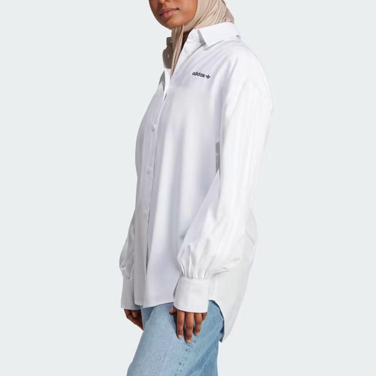 Adidas Originals Trefoil 3-Stripes Oversized Long Sleeve Shirt Women Tops White IR9790