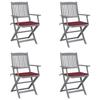 VidaXL Set of 4 Outdoor Folding Chairs with Cushions, Patio Seats, Dining Chairs, Patio Furniture 3064518