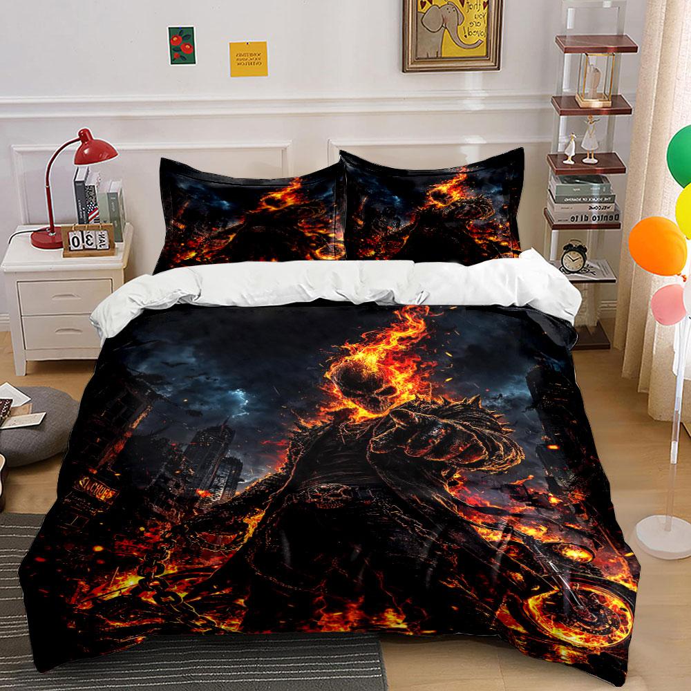 Flaming Skull and Cityscape. Bedding Sets Duvet Cover Sets Duvet Covers Pillowcases(1 * Duvet Cover 2 * Pillowcases Without Duvet Insert)