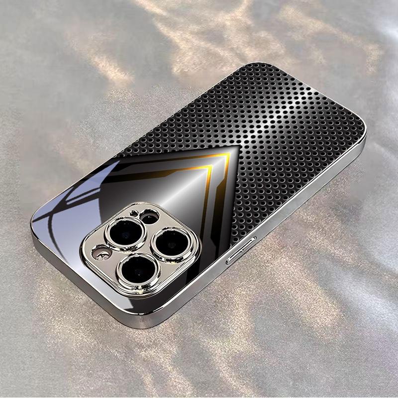 V-shaped Honeycomb Electroplated Silver Phone Case For iPhone 17Air 17 16 15 14 13 12 11 Pro Max Plus 16E XR 7 8 Xs Glass Cover